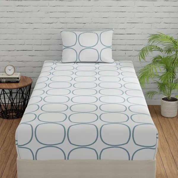 144_TC_Geometric_Bedsheet_for_Single_Bed_with_1_Pillow_Cover_-_White_(Blue_Circles)