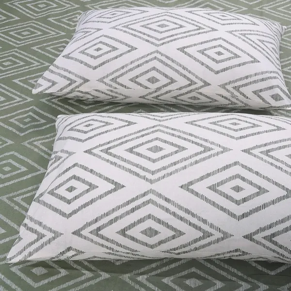 144_TC_Cotton_Elastic_Fitted_Bedsheets_King_Size_with_2_Pillow_Covers__|_72x78_inches_|_Sage_Green_&_White