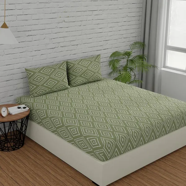 144_TC_Cotton_Fitted_Bedsheets_King_Size_with_2_Pillow_Covers_|_6ft_x_6.5ft_|_Sage_Green