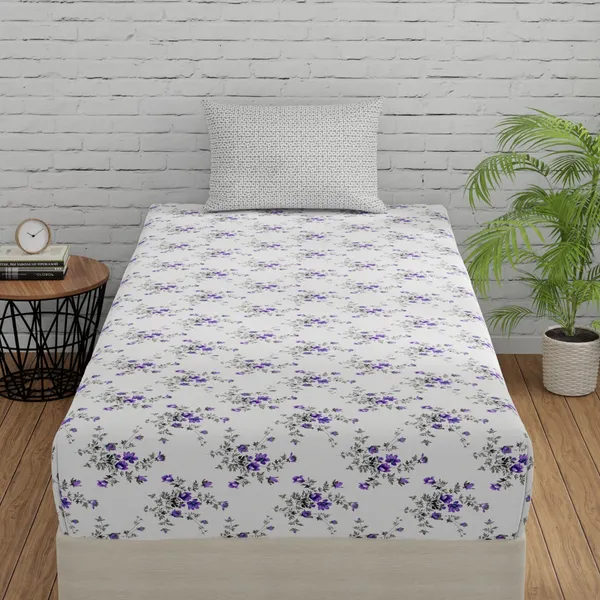 144_TC_Bed_sheet_for_Single_Set_Bed_with_Pillow_Cover_|_White,_Lavender_&_Grey