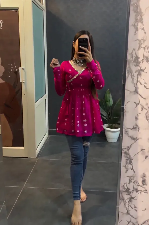 Pink__Rayon_Bandhani__Top
