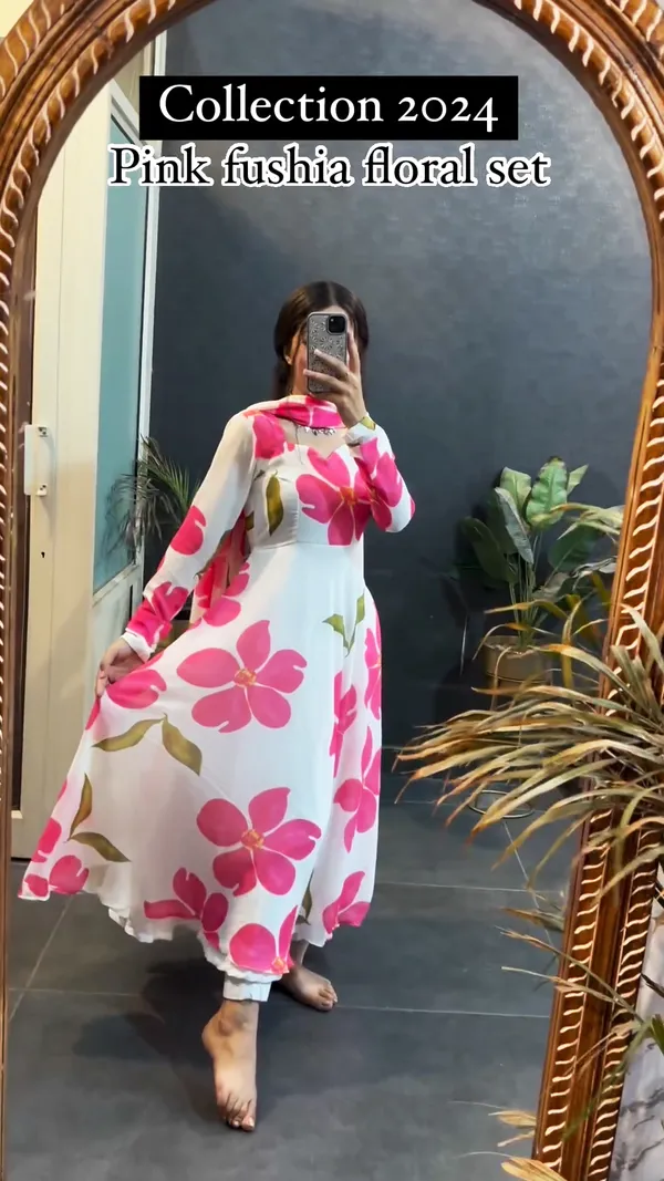 New_Collection_Pink_Fushia_Floral_Set_in_Long_Sleeves_with_Duppta