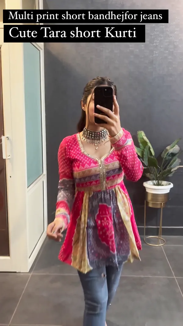 Multi_Color_Printed_Short_Bandhej_Kurti