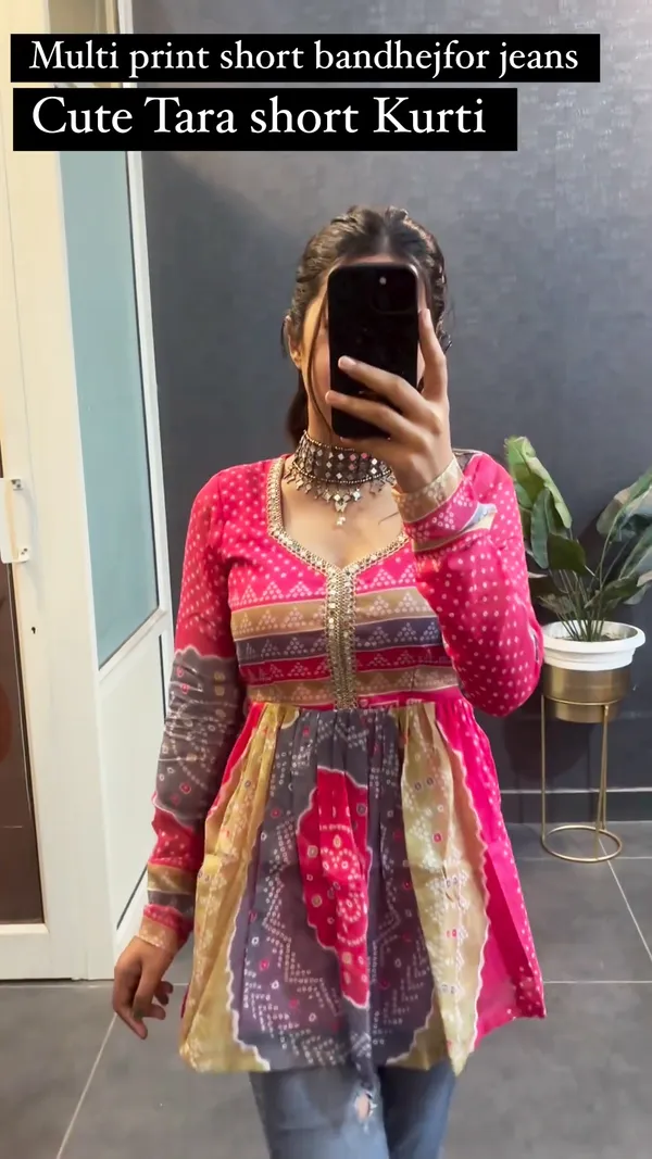 Multi_Color_Printed_Short_Bandhej_Kurti