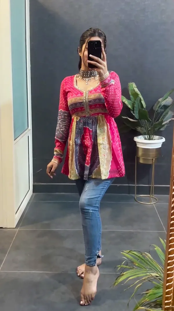 Multi_Color_Printed_Short_Bandhej_Kurti
