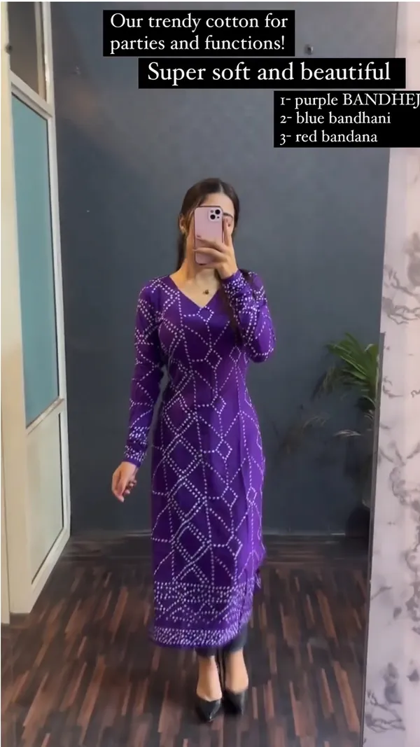 Purple_Cotton_Bandhani_Printed_Kurti_For_Women