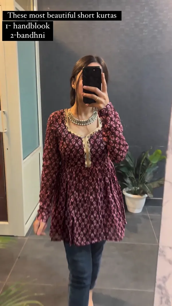 Maroon_Cotton_Handblock_Short_Kurtis