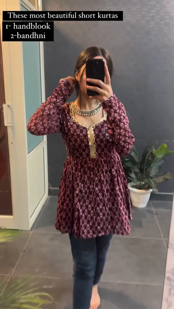 Maroon_Cotton_Handblock_Short_Kurtis