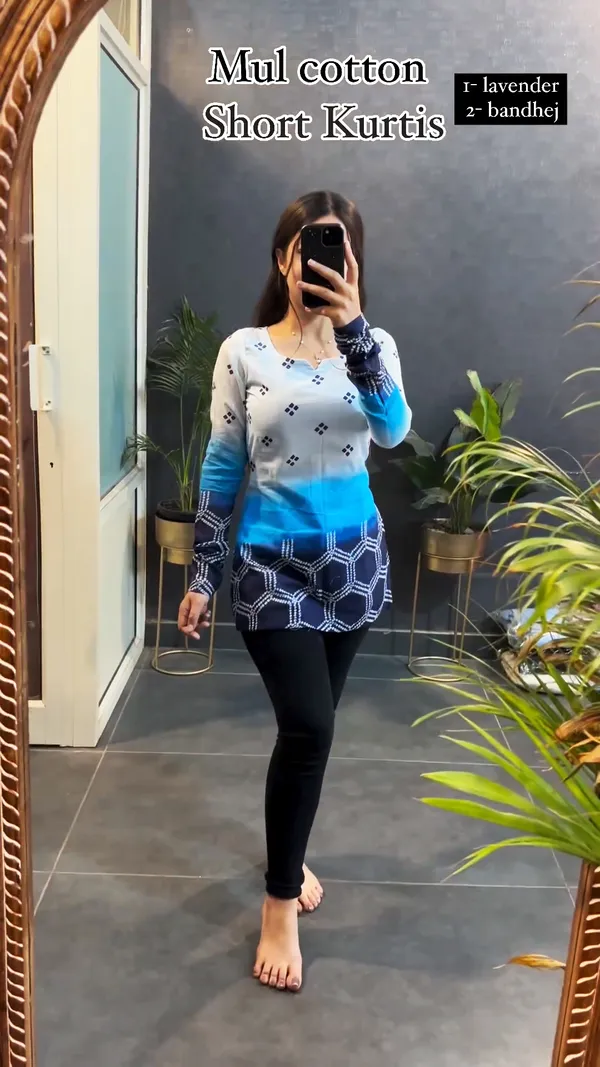White_Cotton_Printed_Bandhej_Short_Kurti