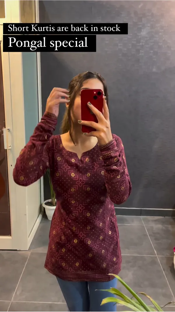 Maroon_Cotton_Printed_Short_Kurtis