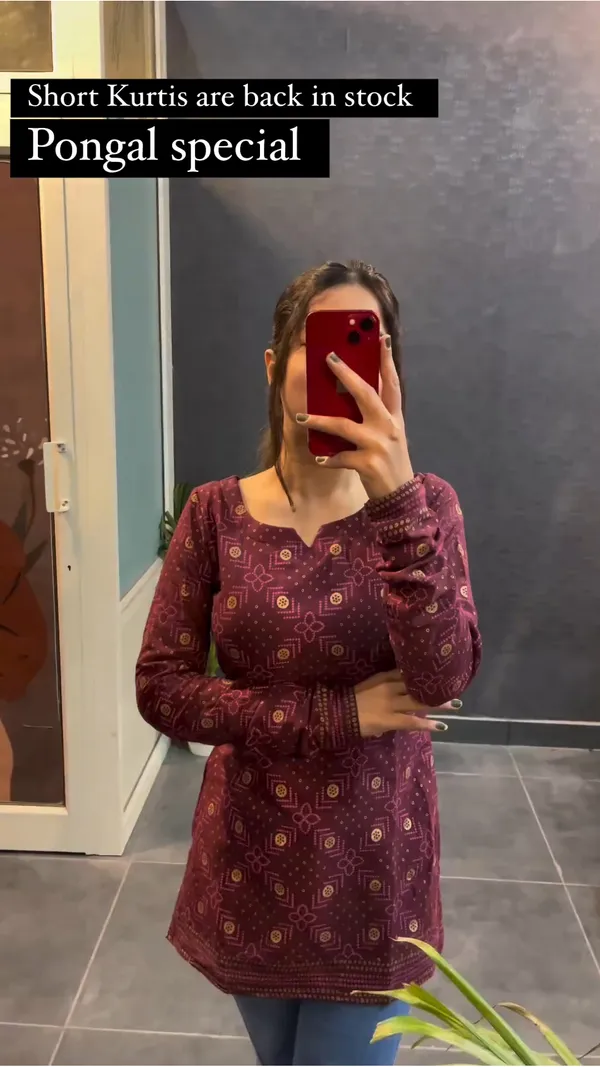 Maroon_Cotton_Printed_Short_Kurtis