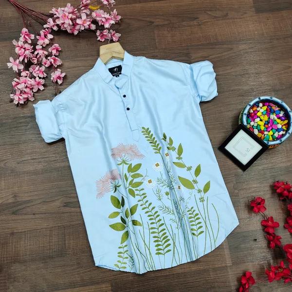 Sky_cotton_fabric_embroidery_work_short_Kurta