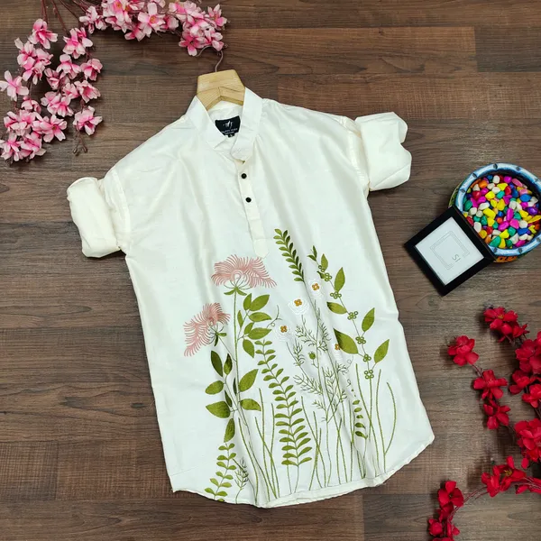 Cream_cotton_fabric_embroidery_work_short_Kurta