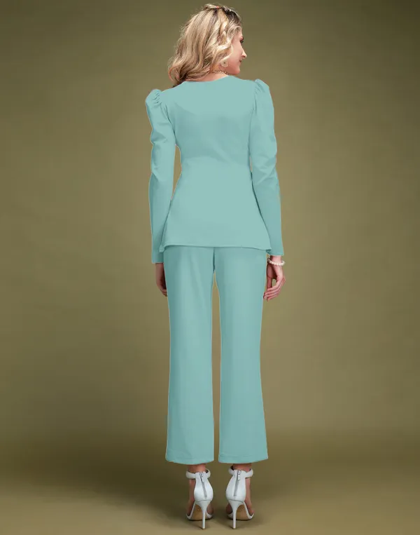 Sea_Green_Shirt_Collar_Top_With_Trouser_Office_Wear