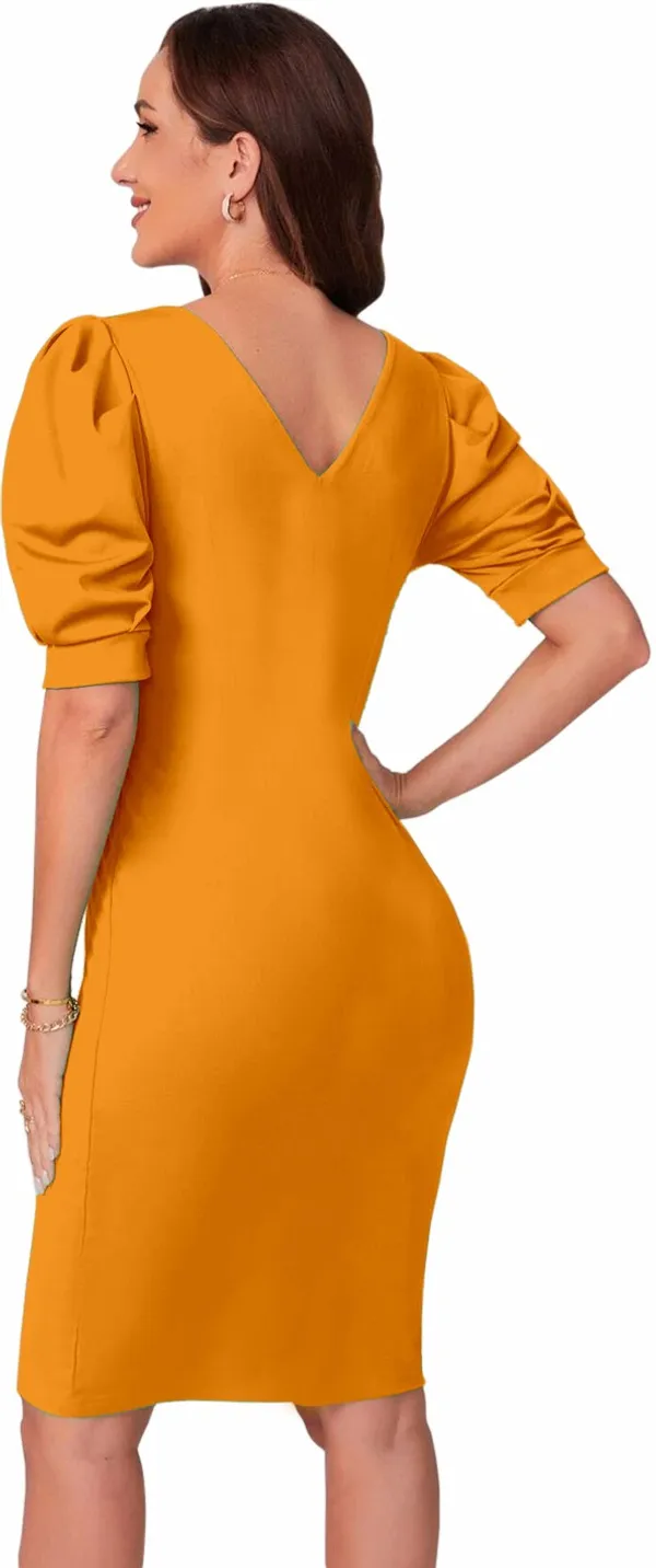 Color_Block_And_Puffsleeve_Bodycon_Dress-Trendy_Fashion_Collection