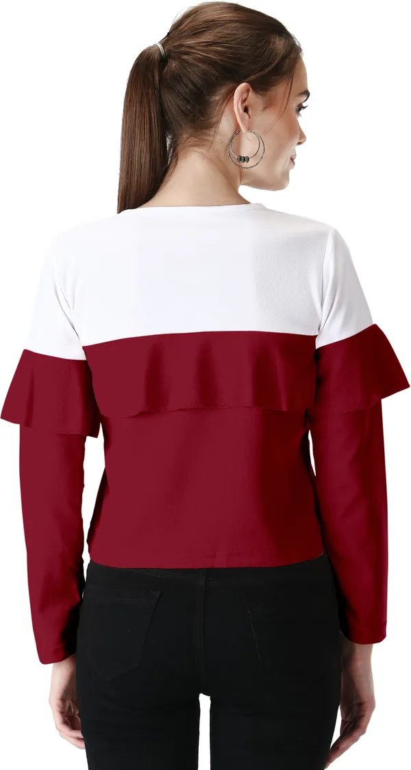 Casual_Polyester_Regular_Sleeves_Color_Block_Women_Maroon_Top