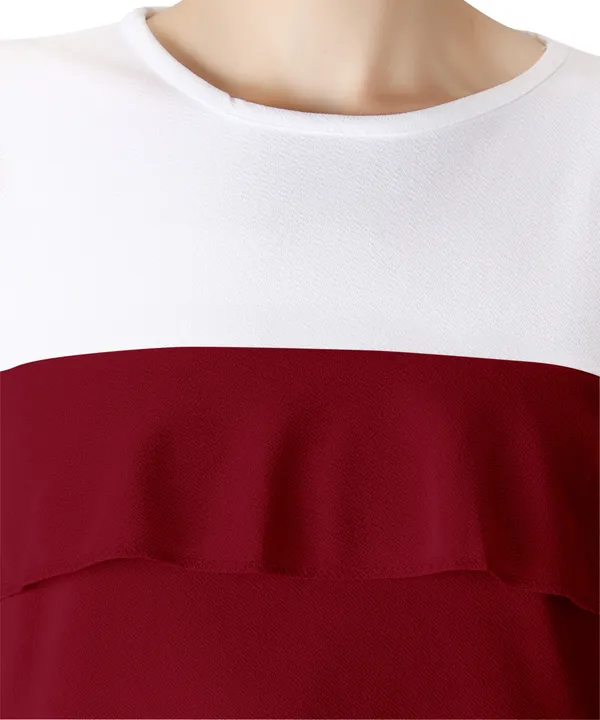 Casual_Polyester_Regular_Sleeves_Color_Block_Women_Maroon_Top