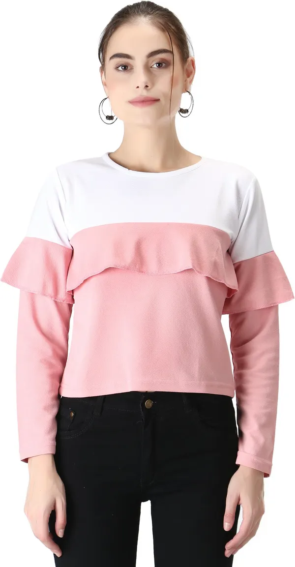Casual_Polyester_Regular_Sleeves_Color_Block_Women_Peach_Top