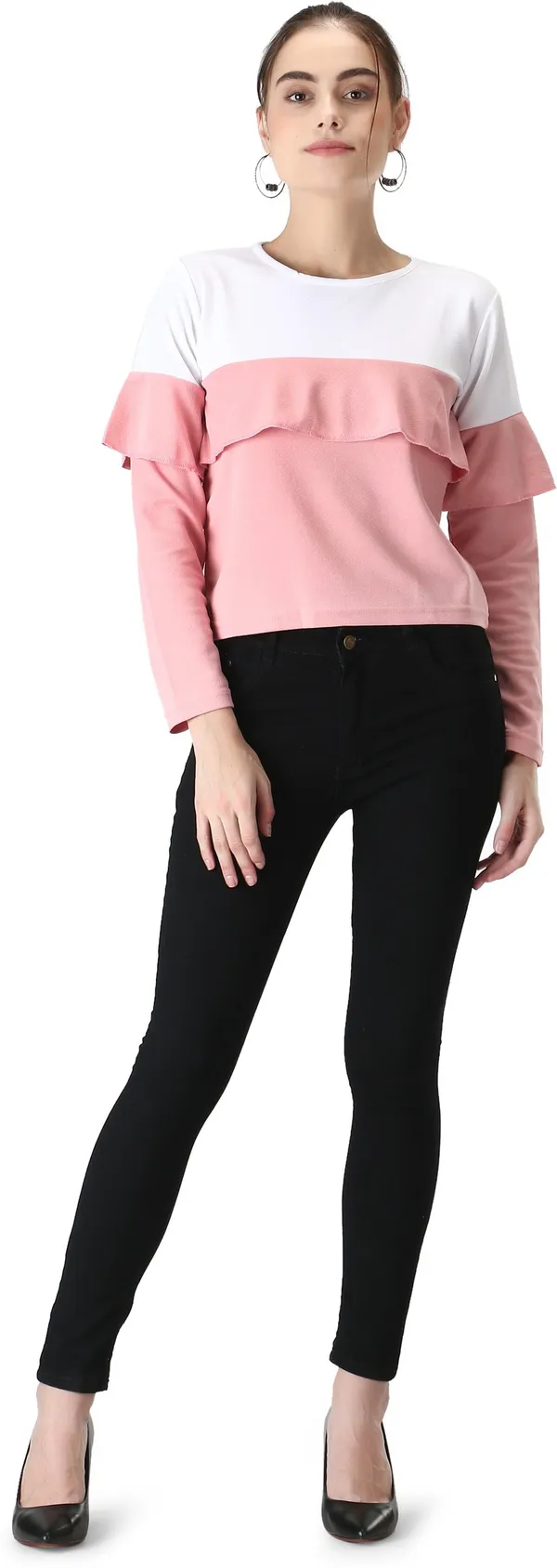 Casual_Polyester_Regular_Sleeves_Color_Block_Women_Peach_Top