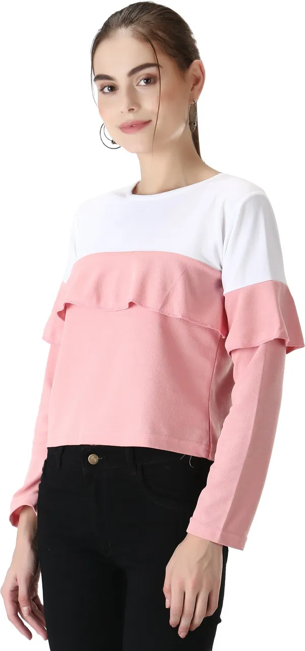 Casual_Polyester_Regular_Sleeves_Color_Block_Women_Peach_Top