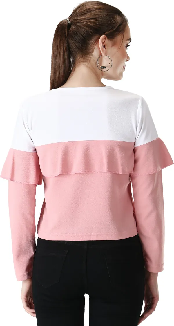 Casual_Polyester_Regular_Sleeves_Color_Block_Women_Peach_Top