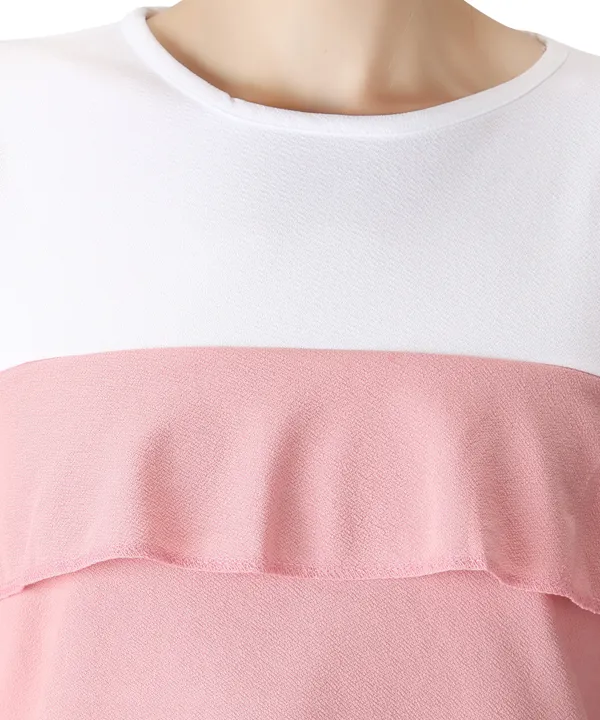 Casual_Polyester_Regular_Sleeves_Color_Block_Women_Peach_Top