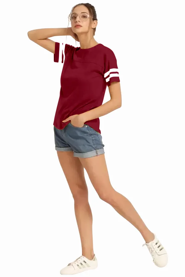 Women_Solid_Round_Neck_Polyester_Maroon_T-Shirt