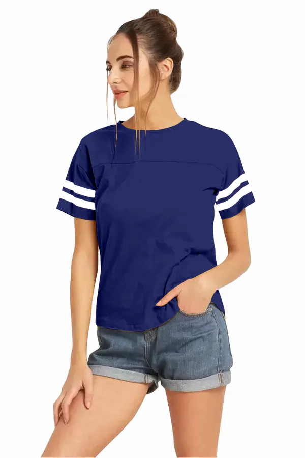 Women_Solid_Round_Neck_Polyester_Blue_T-Shirt