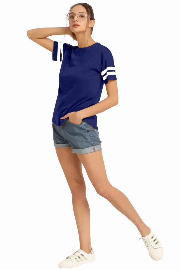 Women_Solid_Round_Neck_Polyester_Blue_T-Shirt