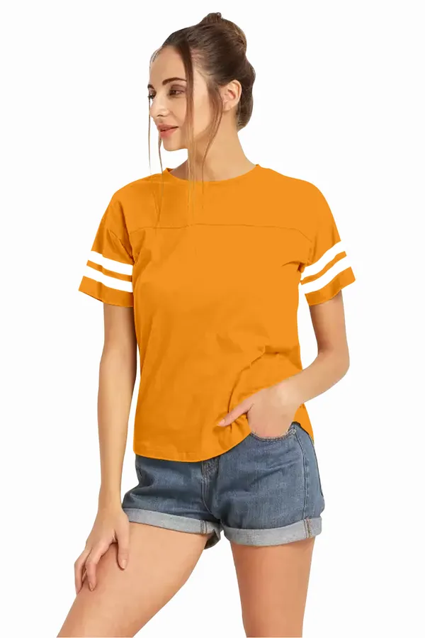 Women_Solid_Round_Neck_Polyester_Yellow_T-Shirt