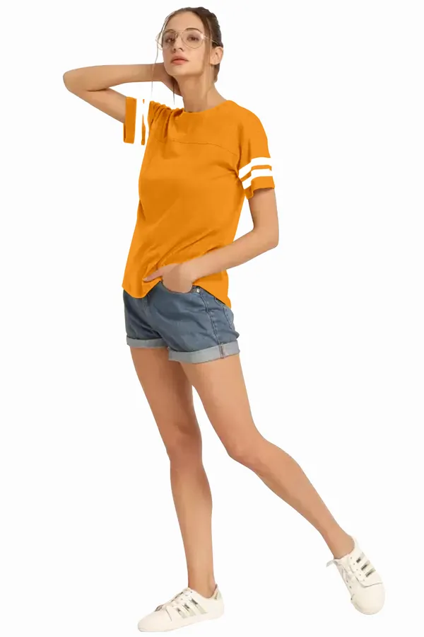 Women_Solid_Round_Neck_Polyester_Yellow_T-Shirt