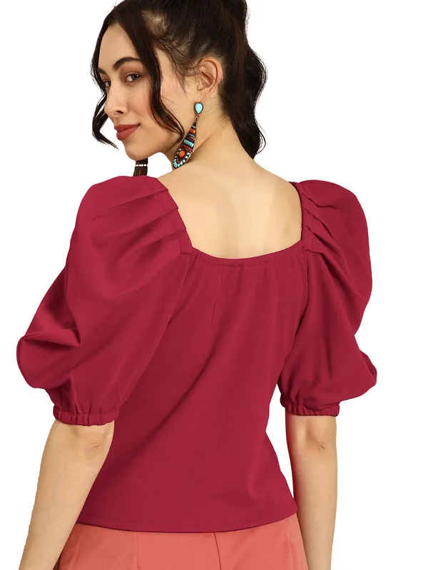Women_Solid_Maroon_Fabric_Blend_V-Neck_Regular_Polyester_Top