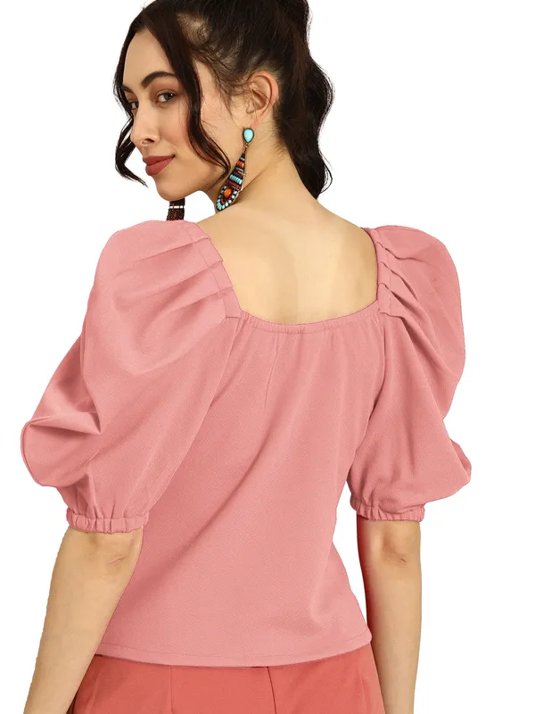Women_Solid_Pink_Fabric_Blend_V-Neck_Regular_Polyester_Top