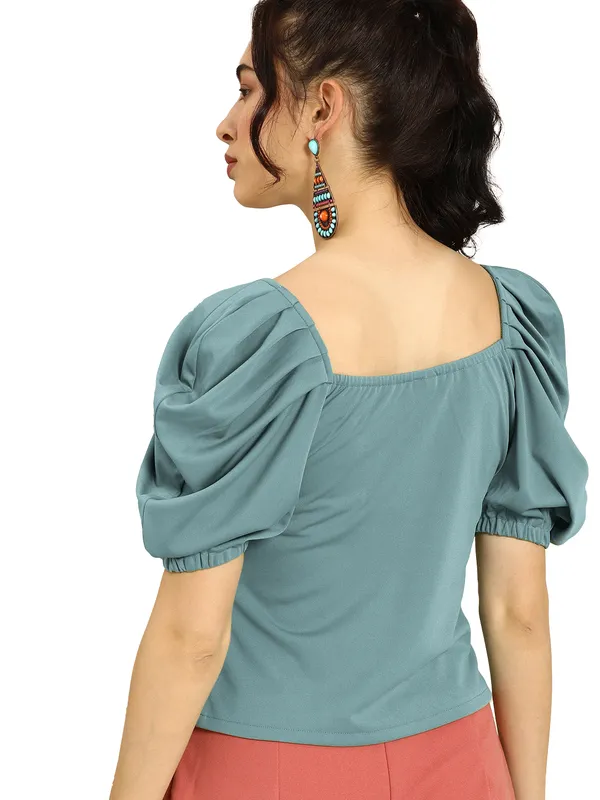 Women_Solid_Sea_Green_Fabric_Blend_V-Neck_Regular_Polyester_Top