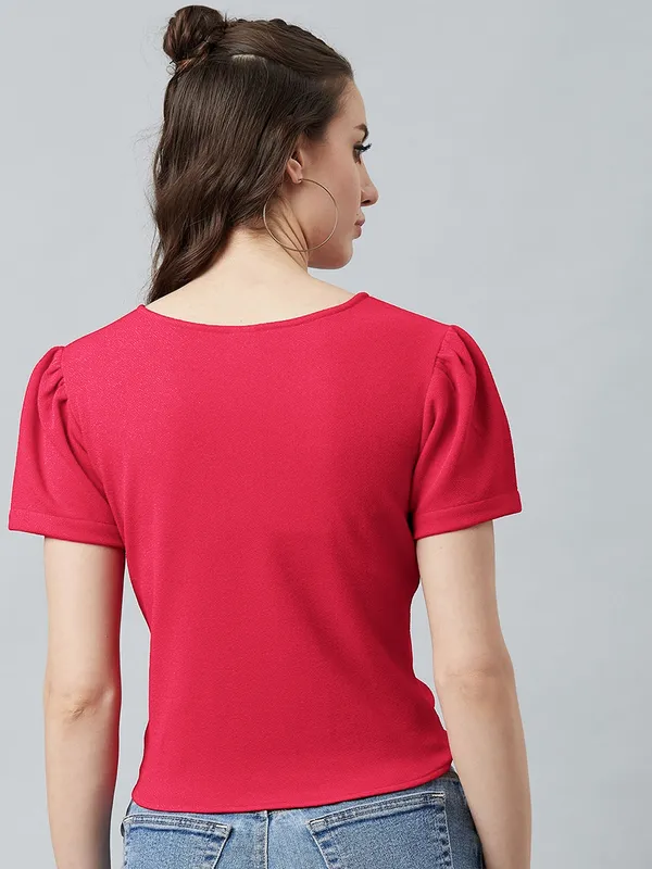 Casual_Puff_Sleeves_Polyester_Solid_Women_Maroon_Top