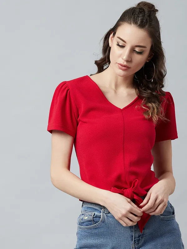 V-Neck_Polyester_Top_For_Women-Trendy_Fashion_Collection