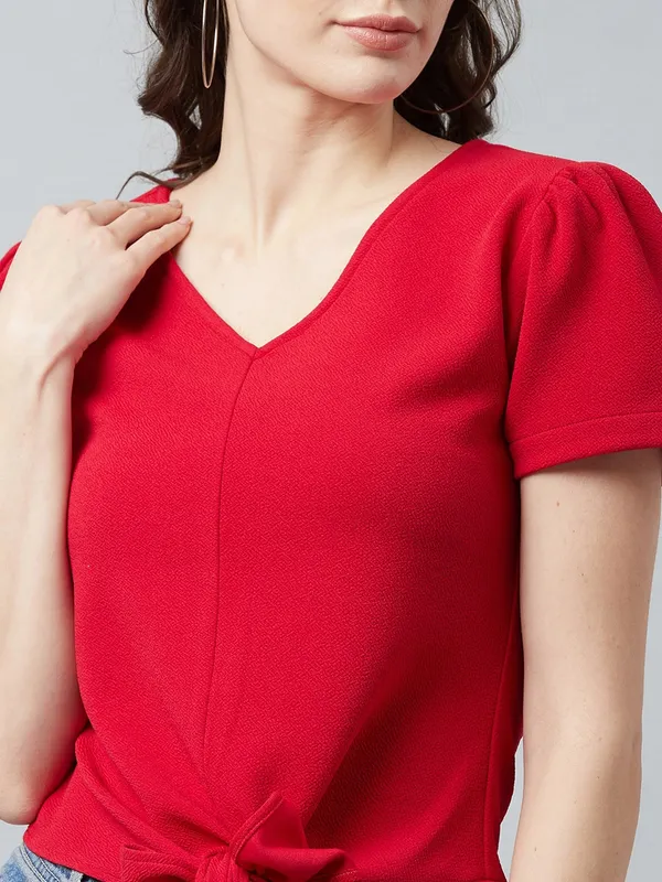 V-Neck_Polyester_Top_For_Women-Trendy_Fashion_Collection