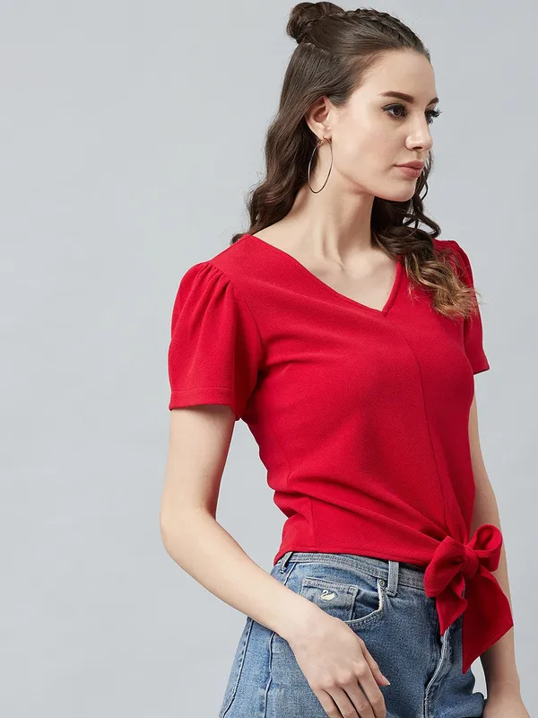 V-Neck_Polyester_Top_For_Women-Trendy_Fashion_Collection