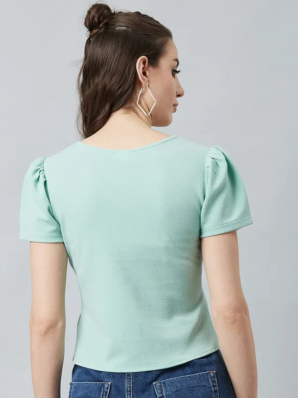 Women's_Half_Frill_Sleeve_V_Neck_Bottom_Knot_Polyester_Top_|_Party_Beach_|_Formal_|_Meeting_|_Office_wear