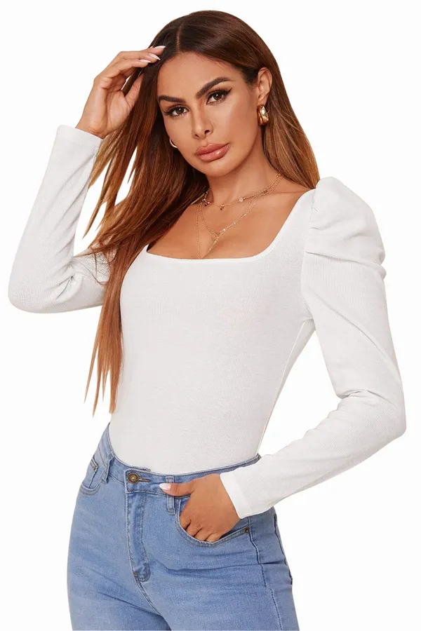 Puff_Sleeves_Polyester_Square_Neck_Top