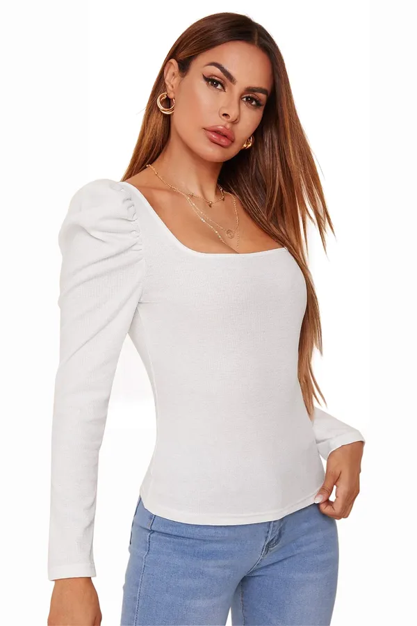 Puff_Sleeves_Polyester_Square_Neck_Top