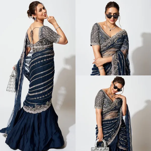 Divyanka Tripathi in kalki lapis blue raw silk lehenga set paired with pink  net dupatta | Indian bridal outfits, Indian bridal dress, Shrug for dresses