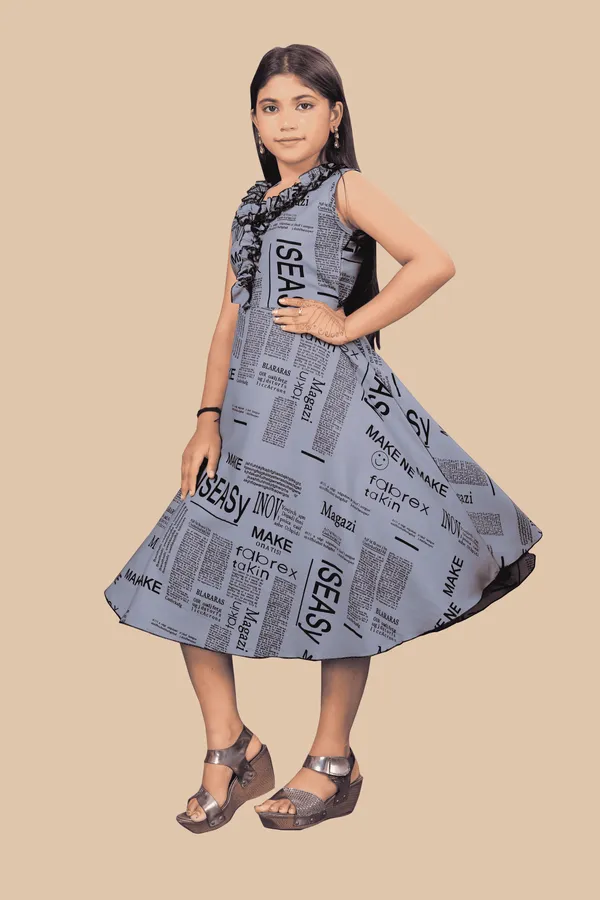 Girls_Dark_Grey_&_Black_Text_Paper_Crepe_Print_Round_Neck_Knee_Length_Dress