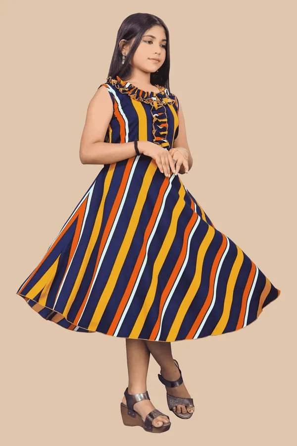Girls_Navy_Blue_&_Yellow_Candy_Striped_Crepe_Print_Round_Neck_Knee_Length_Dress