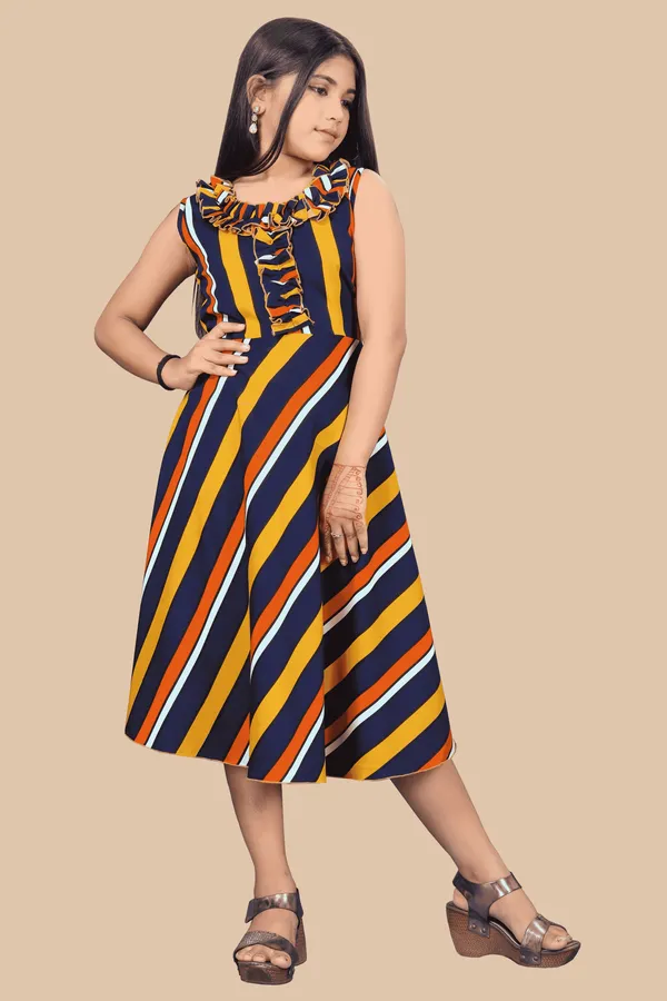 Girls_Navy_Blue_&_Yellow_Candy_Striped_Crepe_Print_Round_Neck_Knee_Length_Dress