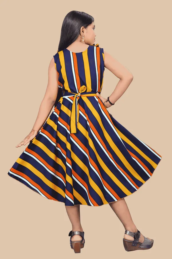 Girls_Navy_Blue_&_Yellow_Candy_Striped_Crepe_Print_Round_Neck_Knee_Length_Dress