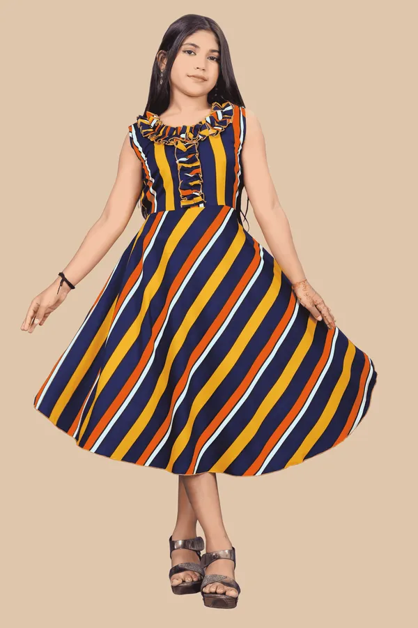 Girls_Navy_Blue_&_Yellow_Candy_Striped_Crepe_Print_Round_Neck_Knee_Length_Dress