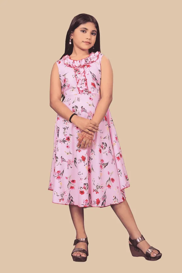 Girls_Pink_&_Red_Floral_Crepe_Print_Round_Neck_Knee_Length_Dress