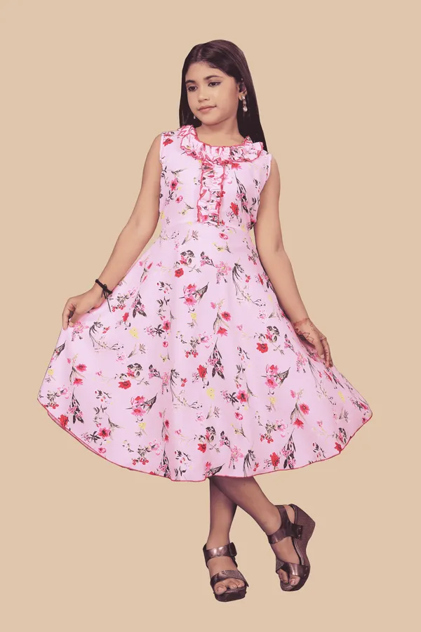 Girls_Pink_&_Red_Floral_Crepe_Print_Round_Neck_Knee_Length_Dress