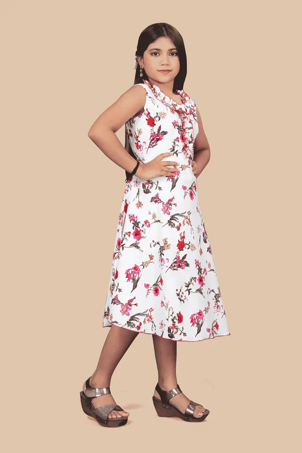 Girls_White_&_Red_Floral_Crepe_Print_Round_Neck_Knee_Length_Dress
